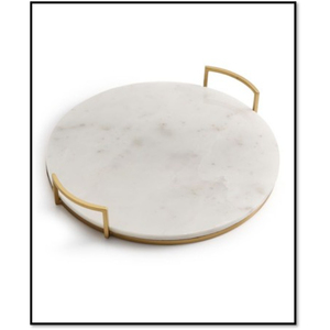 Round Marble <b>Storage</b> Tray With Brass Handles Minimalist Design Indoor <b>Tabletop</b> Decor Living Room Accessory - Product Image 1