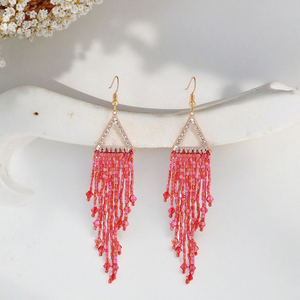 Pendientes de Moda con Borlas Largas, Cuentas de Arroz, Chapado en Oro, Triángulo de Diamantes, Colgante Geométrico, Diseño Elegante de MD HANDICRAFTS - Product Image 2