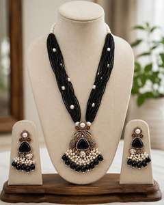 Handmade Turkish Inspired Black Mala <b>Statement</b> <b>Necklace</b> Set Faux Pearl Ottoman Jewelry Handmade Bulk Product - Product Image 2