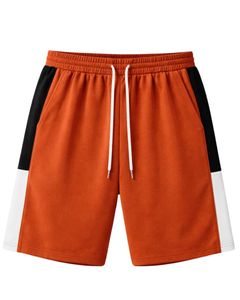 Shorts décontractés pour hommes en jersey orange mat et noir, en coton et polyester, avec cordon de serrage et taille élastique, pour la gym et le sport, fournisseur OEM - Product Image 1
