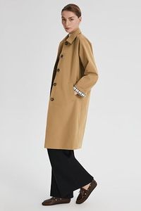 Manteau long élégant pour femme, couleur camel unie, manches longues, col à revers, fermeture boutonnée, vêtement d'extérieur pour l'automne - Product Image 2