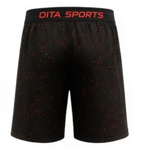 Shorts d'entraînement athlétiques imprimé marbre noir et rouge avec taille élastique, respirants, légers, pour la gym et le sport - Product Image 2