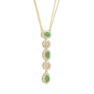 Top Selling 14K <b>Solid</b> <b>Gold</b> Natural 5X3MM Zambian Emerald Halo Necklace with White Diamond Lariat Necklace Fast Shipping Stock - Product Image 3