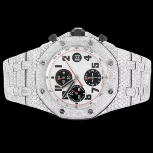 Reloj de Hombre Personalizable Estilo Hip Hop con Diamantes Moissanite, Esfera Redonda Blanca, Múltiples Funciones, Movimiento de Cuarzo, Reloj de Moda - Product Image 1