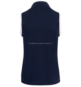 Women's Navy Sleeveless <b>Polo</b> Shirt Solid Color Knitted Quick Dry Casual Style Regular Fit 100% Polyester - Product Image 3