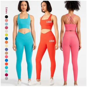 Vêtements de sport Pilates de haute qualité, respirants, coupe-vent, pour la gym et le fitness, ensemble de yoga taille haute croisée avec logo frontal - Product Image 5