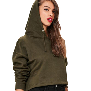 Women Olive <b>Green</b> <b>Cropped</b> Hoodie Pullover Long Sleeve Hooded Sweatshirt Solid Color Knitted Cotton Casual <b>Top</b> Autumn Wear - Product Image 5