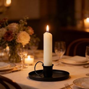 <b>Black</b> Vintage Candle <b>Holder</b> Pillar <b>Candlestick</b> <b>Holder</b> Candle Coaster Made of Iron with Handle Christmas Decoration Candle <b>Holder</b> - Product Image 3