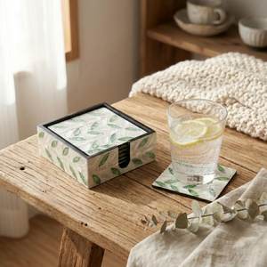 Classic Eco-Friendly Mop <b>Coaster</b> <b>Set</b> 6 with Holder Handmade Table Decor - Product Image 3