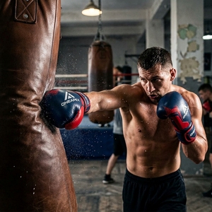Gants de boxe rouges et bleu marine, gants d'entraînement professionnels, gants de combat rembourrés, logo personnalisé OEM, vente en gros de gants de sport - Product Image 4