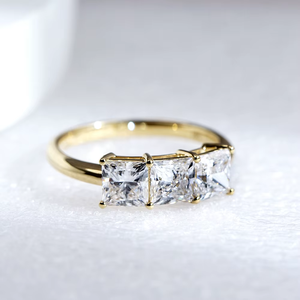 Women's Yellow Gold Princess Cut Diamond Three Stone Ring Classic Engagement Ring Prong Setting Geometric Style - Product Image 6