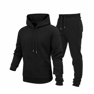 Ensemble de survêtement pour homme, sweat-shirt à capuche uni à manches raglan et pantalon de jogging, 2 pièces, vêtements de sport décontractés, vente en gros - Product Image 2