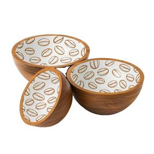 Luxury <b>Islamic</b> Iftar Serving Bowl Ramadan Wooden Enamel <b>Printed</b> Bowl Essential Supplies for Fasting Month - Product Image 1