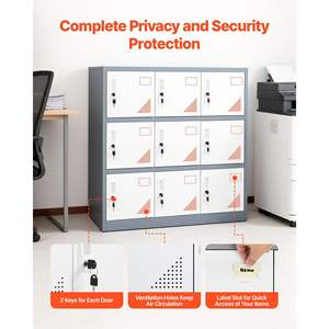 9-Door Gray Metal <b>Locker</b> 66-lbs Load Capacity <b>Steel</b> Storage Cabinet 3-Tier Employee <b>Lockers</b> for Office Easy Assembly 35.4 X 17.7 - Product Image 5