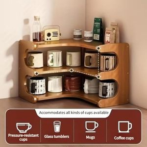 Three Layer Adjustable Modern Bamboo Corner Storage Rack <b>Desktop</b> Organizer <b>Shelf</b> Standing Mug Holder for Bathroom Kitchen Home - Product Image 4