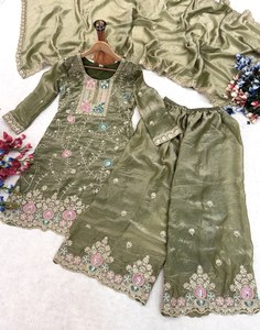 Conjunto Simar con bordado en la parte superior, la parte inferior y la dupatta - Product Image 5
