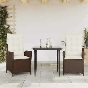 Juego de Comedor para Jardín Negro con Mesa, Sillas Marrones y Cojines Crema Blancos - Product Image 1