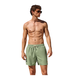 Men's Green Solid Beach Shorts Mid Waist Zipper Fly Breathable Digital Printing Embroidered Logo Left Leg Woven Polyester - Product Image 1