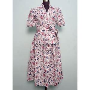 Indian Designer Kangura Style 100% cotton Casual Knitted V-neck Midi <b>Dresses</b> <b>Women</b> Washable Floral Print Button Decoration <b>dress</b> - Product Image 1