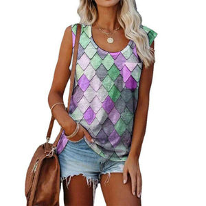 Camiseta sin mangas con tirantes para mujer, 100% algodón, estilo casual, cómoda, holgada, con encaje y decoraciones de cinta. - Product Image 3