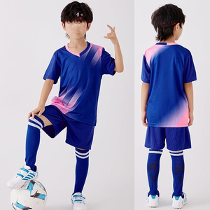 Conjunto de Camiseta de Fútbol para Hombre, Degradado Azul y Rosa, Cuello en V, Manga Corta, Poliéster que Absorbe la Humedad, Uniforme para Todas las Temporadas, Talla Adulto - Product Image 5