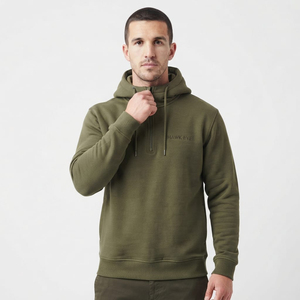 Hoodie surdimensionné de haute qualité, écologique, lourd, avec logo personnalisé sur le devant, pour homme, couleur olive. - Product Image 3
