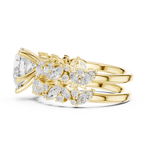 Bague de fiançailles en or jaune avec diamant de laboratoire, pierre centrale taille poire, bande halo multi-pierres, bijoux de mariage de luxe - Product Image 2