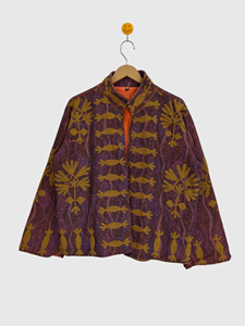 Floral Pattern Mandarin Collar Blazer Full Sleeve Women'<b>s</b> Plus Size Autumn Wear Woven Polyester Jacket - Product Image 1