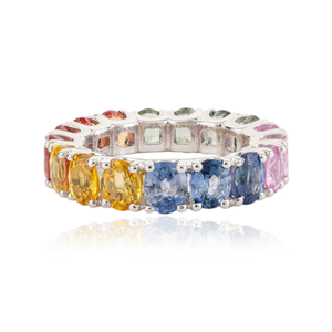 14K Solid Gold Marquise Cut Multi Sapphire Eternity Band Wedding Ring - Product Image 2