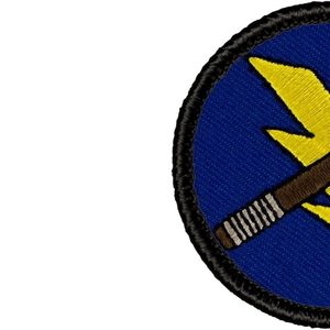 Custom Embroidered Circular Patch with Yellow Arrow and Spear Design <b>Sew</b>-On Fabric Badge Cut Style Iron-On Garment Use - Product Image 3