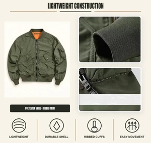 เสื้อแจ็คเก็ตบอมเบอร์ MA-1 สำหรับผู้ชาย ผ้าคอตตอนผสมหนา กันลม สไตล์ลำลอง สำหรับฤดูใบไม้ร่วง ขายส่ง - Product Image 4