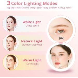 Espejo de Maquillaje Compacto y Portátil de Viaje con Luz LED Ancha de 4.8 Pulgadas, Aumento de 1x/20x, Recargable e Iluminado - Product Image 3