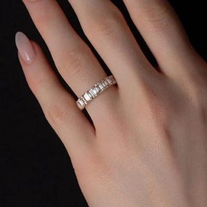Emerald Cut Moissanite Diamond Eternity <b>Ring</b> <b>Silver</b> And Gold Plated Wedding Band Claw <b>Set</b> for Women - Product Image 5