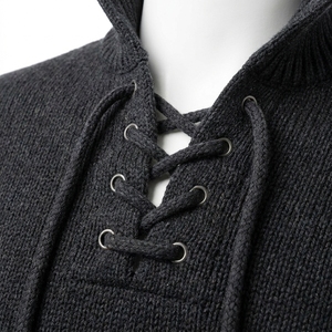 Men Lace up V-neck Solid Knit <b>Sweater</b> Long Sleeve <b>Shirt</b> for Autumn Casual Wear ODM - Product Image 5