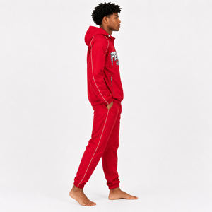 Ensemble survêtement coupe-vent rouge pour homme, veste à capuche légère en nylon et pantalon de jogging, vêtements de sport avec logo personnalisé - Product Image 2