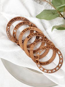 Wooden Napkin <b>Rings</b> Personalized With <b>Names</b> And Dates For Wedding Table Decorations Classic Design Eco Friendly 4.5cm Width - Product Image 1