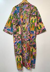 Robe kimono longue en coton tissé imprimé fait main indien pour femme, séchage rapide, col en V, manches longues, peignoir de plage, été - Product Image 3