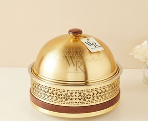 Plat de service de luxe moderne en acier inoxydable durable, fait main, avec couvercle en dôme, pour buffet, plat à fondue, et motifs arabes ajourés - Product Image 5
