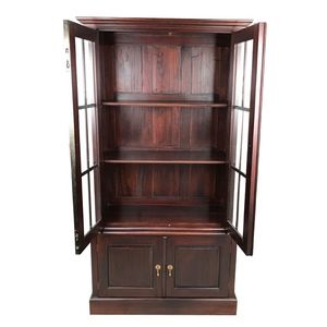 <b>Solid</b> mahogany <b>bookcase</b> features glass doors and a cabinet base with a design resembling an antique reproduction for living room - Product Image 4