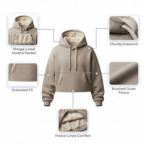 Hoodies courts pour femmes, sweat-shirts à capuche décontractés, pull-over tendance, streetwear à manches longues, logo personnalisé, vente en gros OEM - Product Image 5