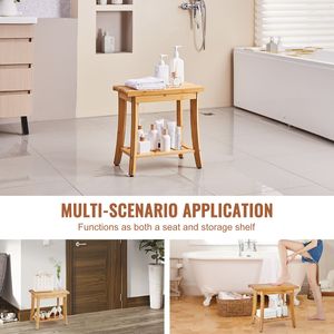 Panca da Doccia Impermeabile in Bambù 48,5 x 28,7 x 46,5 cm, Sedia per Spa e Bagno con Capacità di Carico di 150 kg, Ripiano Portaoggetti per Bagno - Product Image 3