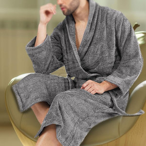 Plush Cotton <b>Men's</b> Long Sleeve <b>Bathrobe</b>-Soft & Quick Dry Casual Robe for Home Hotel Spa & Resort Use with Waist Tie - Product Image 6