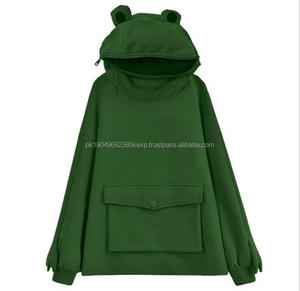 Women's Plus Size Karl Frog Pattern Hoodie OEMODM <b>Green</b> Zipper Mouth Pullover <b>for</b> Summer - Product Image 2