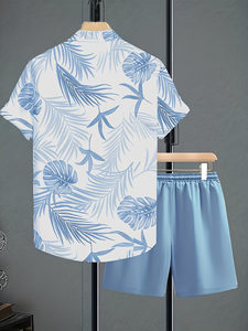 Men's 3D Fashion Summer Solid Collared Shirt Set Comfortable Short-Sleeve Shirt Pocket Drawstring Shorts 100% Cotton Quick Dry - Product Image 4