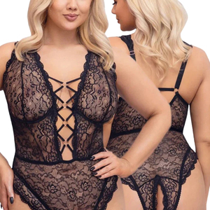 Women's Black Lace Bodysuit Sexy Sheer Strappy Back Lingerie One Piece - Product Image 4
