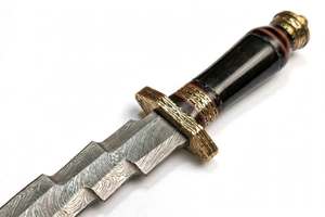 Handcrafted Damascus Steel Wave Art Desk <b>Letter</b> Opener <b>Brass</b> Wood Handle Metal Decor - Product Image 2