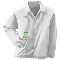 Vestes de coach grecques personnalisées brodées, écologiques, style vintage, pour sororités et fraternités, avec logo frontal, en toile, design hiver