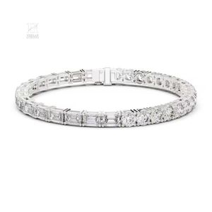 Luxury Mixed Cut Tennis Bracelet - Emerald and Round Brilliant Cut Diamond Bracelet in 14K/18K Gold - Product Image 2