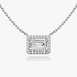 925 Sterling Silver Emerald Cut Diamond Halo Pendant <b>Necklace</b> Unisex Luxury Gold Plated GRA Certified Classic Engagement Jewelry - Product Image 1