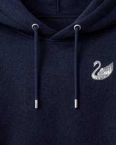 Sudadera con Capucha Azul Marino con Logo de Cisne Minimalista con Pedrería, Oversize, de Forro Polar Grueso, con Bolsillo Canguro, Estilo Urbano Personalizado para Hombre - Product Image 5